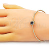 Oro Laminado Individual Bangle, Gold Filled Style Ball Design, with Sapphire Blue Cubic Zirconia and Ivory Pearl, Polished, Golden Finish, 07.228.0001.2 (03 MM Thickness, One size fits all)