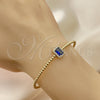 Oro Laminado Individual Bangle, Gold Filled Style Ball Design, with Sapphire Blue Cubic Zirconia and Ivory Pearl, Polished, Golden Finish, 07.228.0001.2 (03 MM Thickness, One size fits all)