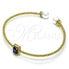 Oro Laminado Individual Bangle, Gold Filled Style Ball Design, with Sapphire Blue Cubic Zirconia and Ivory Pearl, Polished, Golden Finish, 07.228.0001.2 (03 MM Thickness, One size fits all)