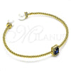 Oro Laminado Individual Bangle, Gold Filled Style Ball Design, with Sapphire Blue Cubic Zirconia and Ivory Pearl, Polished, Golden Finish, 07.228.0001.2 (03 MM Thickness, One size fits all)