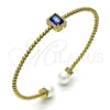 Oro Laminado Individual Bangle, Gold Filled Style Ball Design, with Sapphire Blue Cubic Zirconia and Ivory Pearl, Polished, Golden Finish, 07.228.0001.2 (03 MM Thickness, One size fits all)