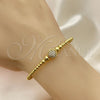 Oro Laminado Individual Bangle, Gold Filled Style Ball and Flower Design, with White Micro Pave, Polished, Golden Finish, 07.228.0003 (03 MM Thickness, One size fits all)