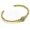 Oro Laminado Individual Bangle, Gold Filled Style Ball and Flower Design, with White Micro Pave, Polished, Golden Finish, 07.228.0003 (03 MM Thickness, One size fits all)