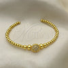 Oro Laminado Individual Bangle, Gold Filled Style Ball and Flower Design, with White Micro Pave, Polished, Golden Finish, 07.228.0003 (03 MM Thickness, One size fits all)
