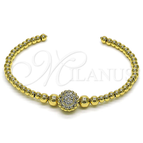 Oro Laminado Individual Bangle, Gold Filled Style Ball and Flower Design, with White Micro Pave, Polished, Golden Finish, 07.228.0003 (03 MM Thickness, One size fits all)