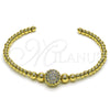 Oro Laminado Individual Bangle, Gold Filled Style Ball and Flower Design, with White Micro Pave, Polished, Golden Finish, 07.228.0003 (03 MM Thickness, One size fits all)