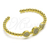 Oro Laminado Individual Bangle, Gold Filled Style Ball and Teardrop Design, with White Micro Pave, Polished, Golden Finish, 07.228.0005 (04 MM Thickness, One size fits all)