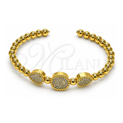 Oro Laminado Individual Bangle, Gold Filled Style Ball and Teardrop Design, with White Micro Pave, Polished, Golden Finish, 07.228.0005 (04 MM Thickness, One size fits all)