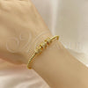 Oro Laminado Individual Bangle, Gold Filled Style Ball Design, with White Micro Pave, Polished, Golden Finish, 07.228.0006 (03 MM Thickness, One size fits all)