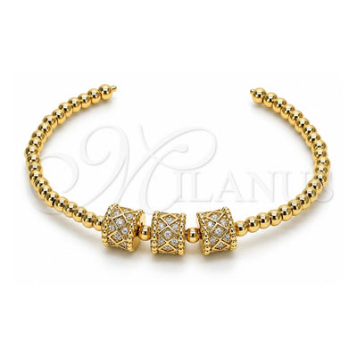 Oro Laminado Individual Bangle, Gold Filled Style Ball Design, with White Micro Pave, Polished, Golden Finish, 07.228.0006 (03 MM Thickness, One size fits all)