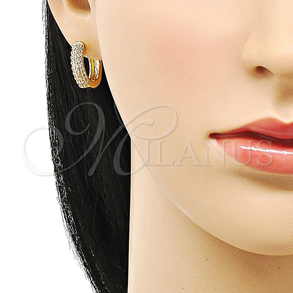 Gold Filled Hoop Earrings — Huggie Hoop Cluster Design with White Micro Pave — alternate product view — SKU 150969 | Oro Laminado aretes de aro — Huggie Hoop Cluster diseño with blanco Micro Pave — SKU 150969