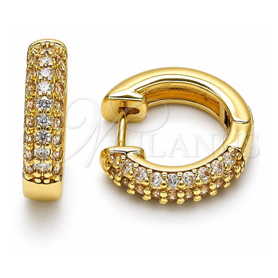 Oro Laminado Huggie Hoop, Gold Filled Style Cluster Design, with White Cubic Zirconia, Polished, Golden Finish, 02.195.0157.18