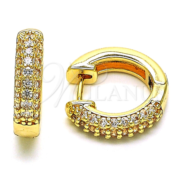 Gold Filled Hoop Earrings — Huggie Hoop Cluster Design with White Micro Pave — main product view — SKU 150969 | Oro Laminado aretes de aro — Huggie Hoop Cluster diseño with blanco Micro Pave — SKU 150969