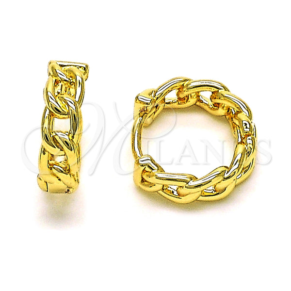 Gold Filled Hoop Earrings — Huggie Hoop Curb Design Polished 02. — main product view — SKU 150971 | Oro Laminado aretes de aro — Huggie Hoop Curb diseño pulido 02. — SKU 150971