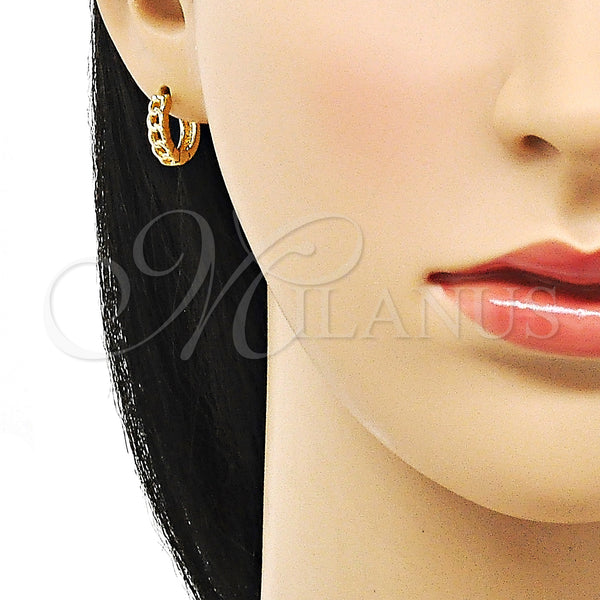 Gold Filled Hoop Earrings — Huggie Hoop Curb Design Polished 02. — alternate product view — SKU 150973 | Oro Laminado aretes de aro — Huggie Hoop Curb diseño pulido 02. — SKU 150973
