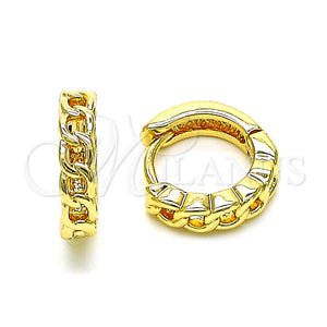 Gold Filled Hoop Earrings — Huggie Hoop Curb Design Polished 02. — main product view — SKU 150973 | Oro Laminado aretes de aro — Huggie Hoop Curb diseño pulido 02. — SKU 150973