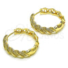 Oro Laminado Huggie Hoop, Gold Filled Style Twist Design, with White Micro Pave, Polished, Golden Finish, 02.195.0162.30