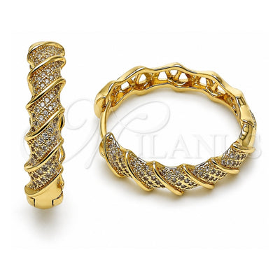 Oro Laminado Huggie Hoop, Gold Filled Style Twist Design, with White Micro Pave, Polished, Golden Finish, 02.195.0162.30