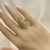 Oro Laminado Elegant Ring, Gold Filled Style Bow and Filigree Design, Diamond Cutting Finish, Golden Finish, 01.233.0027.08 (Size 8)