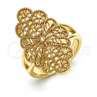 Oro Laminado Elegant Ring, Gold Filled Style Bow and Filigree Design, Diamond Cutting Finish, Golden Finish, 01.233.0027.08 (Size 8)