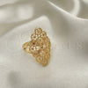 Oro Laminado Elegant Ring, Gold Filled Style Bow and Filigree Design, Diamond Cutting Finish, Golden Finish, 01.233.0027.09 (Size 9)