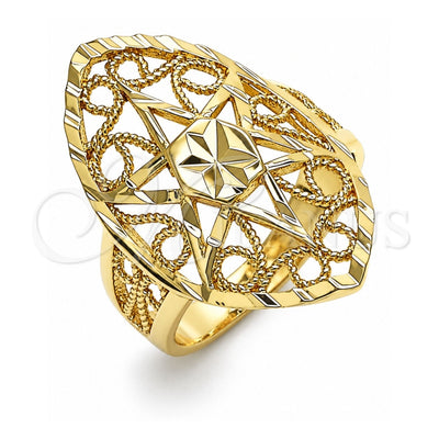 Oro Laminado Elegant Ring, Gold Filled Style Sun and Filigree Design, Diamond Cutting Finish, Golden Finish, 01.233.0028.08 (Size 8)