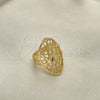 Oro Laminado Elegant Ring, Gold Filled Style Sun and Filigree Design, Diamond Cutting Finish, Golden Finish, 01.233.0028.09 (Size 9)