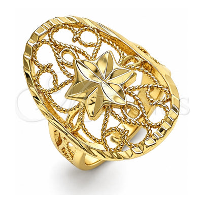 Oro Laminado Elegant Ring, Gold Filled Style Judaica and Star Design, Diamond Cutting Finish, Golden Finish, 01.233.0029.08 (Size 8)