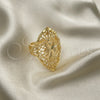 Oro Laminado Elegant Ring, Gold Filled Style Bow and Filigree Design, Diamond Cutting Finish, Golden Finish, 01.233.0030.07 (Size 7)