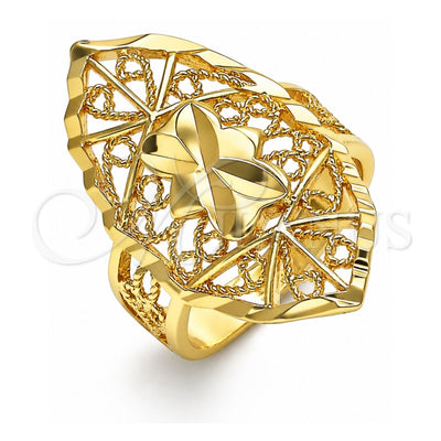 Oro Laminado Elegant Ring, Gold Filled Style Bow and Filigree Design, Diamond Cutting Finish, Golden Finish, 01.233.0030.08 (Size 8)