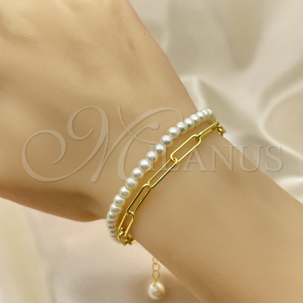 Gold Filled Bracelet — Fancy Bracelet Paperclip and Ball Design with Ivory — alternate product view — SKU 150996 | Oro Laminado brazalete — elegante Bracelet Paperclip and Ball diseño with Ivory — SKU 150996