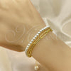 Oro Laminado Fancy Bracelet, Gold Filled Style Paperclip and Ball Design, with Ivory Pearl, Polished, Golden Finish, 03.405.0007.07 (05 MM Thickness, 7 Inches Length)