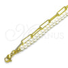 Oro Laminado Fancy Bracelet, Gold Filled Style Paperclip and Ball Design, with Ivory Pearl, Polished, Golden Finish, 03.405.0007.07 (05 MM Thickness, 7 Inches Length)