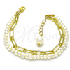 Oro Laminado Fancy Bracelet, Gold Filled Style Paperclip and Ball Design, with Ivory Pearl, Polished, Golden Finish, 03.405.0007.07 (05 MM Thickness, 7 Inches Length)