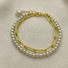 Oro Laminado Fancy Bracelet, Gold Filled Style Paperclip and Ball Design, with Ivory Pearl, Polished, Golden Finish, 03.405.0007.07 (05 MM Thickness, 7 Inches Length)