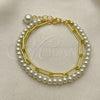 Oro Laminado Fancy Bracelet, Gold Filled Style Paperclip and Ball Design, with Ivory Pearl, Polished, Golden Finish, 03.405.0007.07 (05 MM Thickness, 7 Inches Length)