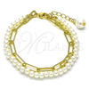 Oro Laminado Fancy Bracelet, Gold Filled Style Paperclip and Ball Design, with Ivory Pearl, Polished, Golden Finish, 03.405.0007.07 (05 MM Thickness, 7 Inches Length)