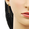 Oro Laminado Long Earring, Gold Filled Style Baguette Design, with Black Cubic Zirconia, Polished, Golden Finish, 02.403.0001.3