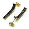 Oro Laminado Long Earring, Gold Filled Style Baguette Design, with Black Cubic Zirconia, Polished, Golden Finish, 02.403.0001.3