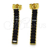 Oro Laminado Long Earring, Gold Filled Style Baguette Design, with Black Cubic Zirconia, Polished, Golden Finish, 02.403.0001.3