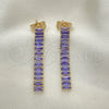Oro Laminado Long Earring, Gold Filled Style Baguette Design, with Amethyst Cubic Zirconia, Polished, Golden Finish, 02.403.0001.4