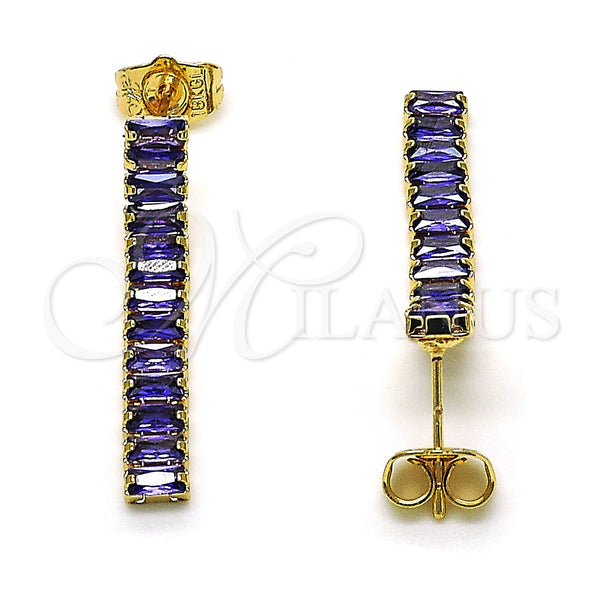 Gold Filled Ring — Long Earring Baguette Design with Amethyst Cubic Zirconia — alternate product view — SKU 151005 | Oro Laminado anillo — Long Earring Baguette diseño with Amethyst Cubic Zirconia — SKU 151005