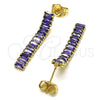 Oro Laminado Long Earring, Gold Filled Style Baguette Design, with Amethyst Cubic Zirconia, Polished, Golden Finish, 02.403.0001.4