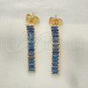 Oro Laminado Long Earring, Gold Filled Style Baguette Design, with Sapphire Blue Cubic Zirconia, Polished, Golden Finish, 02.403.0001.6