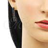 Oro Laminado Long Earring, Gold Filled Style Baguette Design, with Sapphire Blue Cubic Zirconia, Polished, Golden Finish, 02.403.0001.6