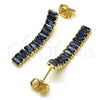 Oro Laminado Long Earring, Gold Filled Style Baguette Design, with Sapphire Blue Cubic Zirconia, Polished, Golden Finish, 02.403.0001.6