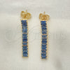 Oro Laminado Long Earring, Gold Filled Style Baguette Design, with Sapphire Blue Cubic Zirconia, Polished, Golden Finish, 02.403.0001.6