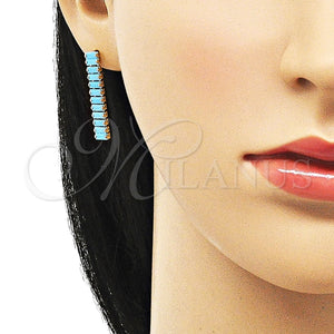 Gold Filled Ring — Long Earring Baguette Design with Turquoise Cubic Zirconia — main product view — SKU 151008 | Oro Laminado anillo — Long Earring Baguette diseño with Turquoise Cubic Zirconia — SKU 151008