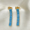 Oro Laminado Long Earring, Gold Filled Style Baguette Design, with Turquoise Cubic Zirconia, Polished, Golden Finish, 02.403.0001.7
