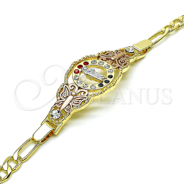 Gold Filled Bracelet — Fancy Bracelet San Judas and Figaro Design with — main product view — SKU 151019 | Oro Laminado brazalete — elegante Bracelet San Judas and Figaro diseño with — SKU 151019